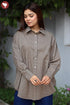 Cambric Cotton Taupe Dotted Top In Block Print
