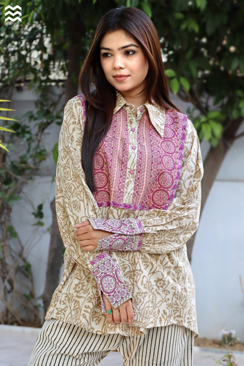 Rayon Beige-Pink Zoom Shirt / Top