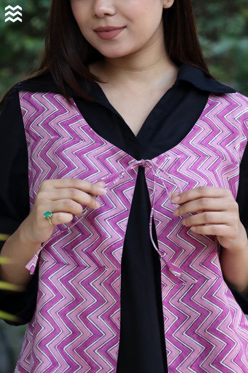 Cambric Cotton Pink Zig-Zag Long Tilda Sleeveless Jacket