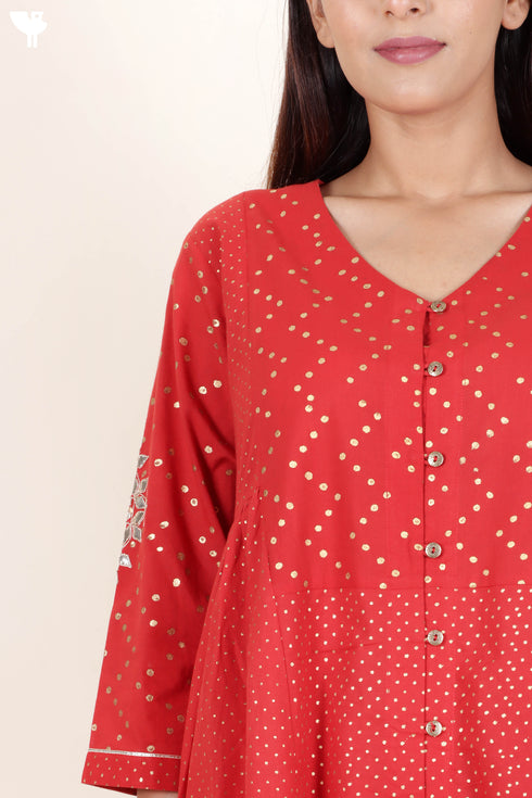 Cambric Cotton Kurta Dupatta And Pant Set In Gold Block Print