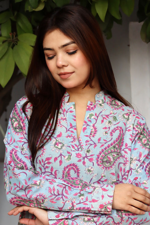 Cambric Cotton Powder Blue Boss Kurta