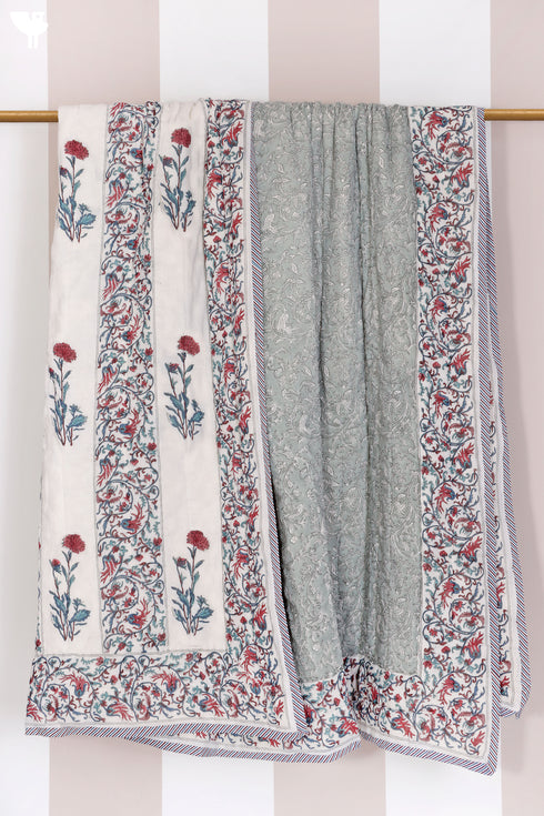 Mulmul Cotton Quilt in Floral Block Print