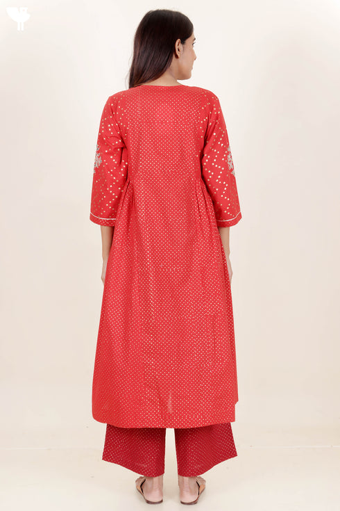 Cambric Cotton Kurta Dupatta And Pant Set In Gold Block Print