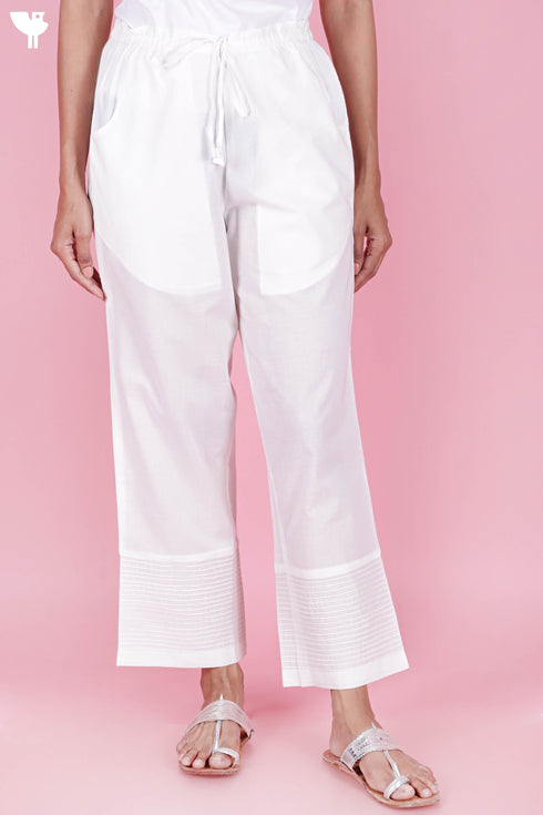 Cambric Cotton Palazzo Pin-Tucked Pants In White