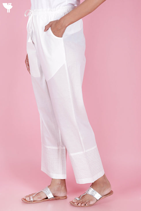 Cambric Cotton Palazzo Pin-Tucked Pants In White