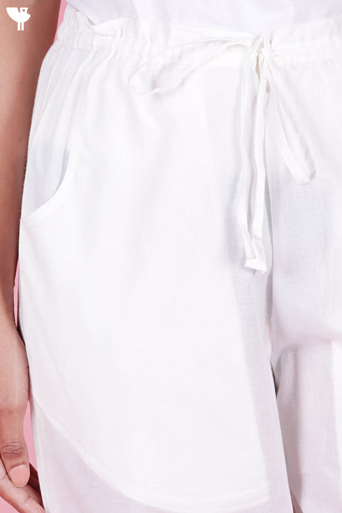 Cambric Cotton Palazzo Pin-Tucked Pants In White