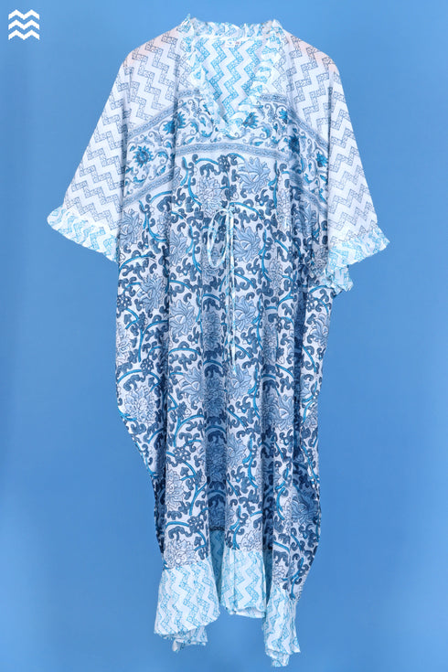 Mulmul Cotton Lounge Caftan In Assorted Block Print