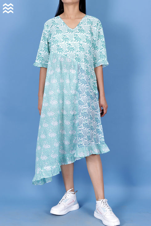 Cotton Spring Frock In Assorted Block Print