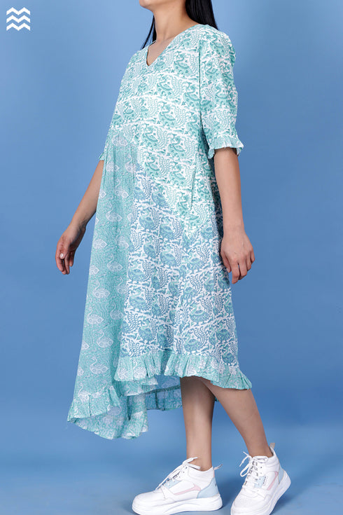 Cotton Spring Frock In Assorted Block Print