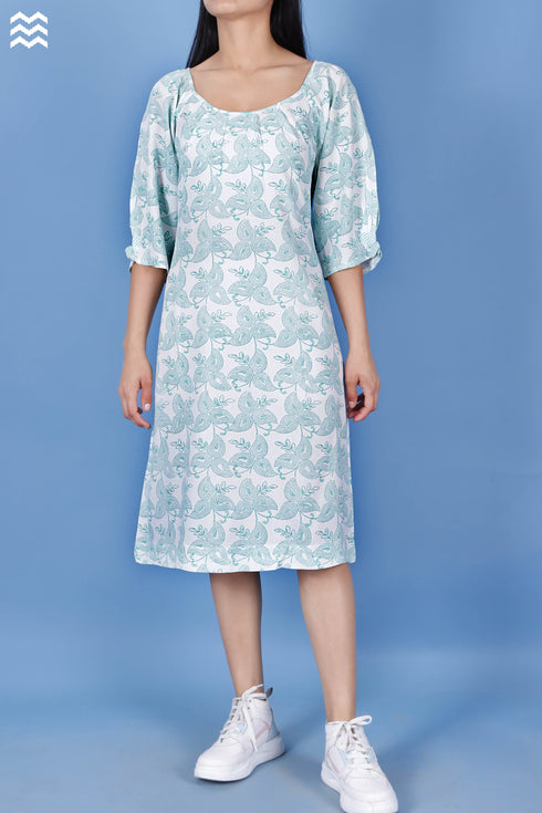 Rayon Pomegranate Dress In Abstract Block Print