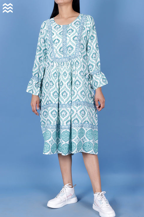 Rayon Slub Amalfi Dress in Block Print