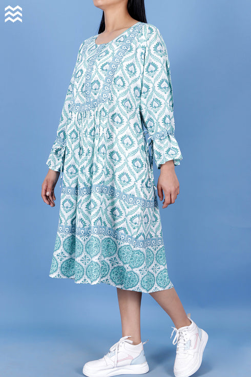Rayon Slub Amalfi Dress in Block Print