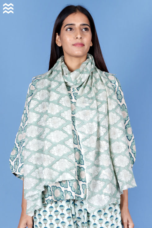 Wool Stole In Block Print