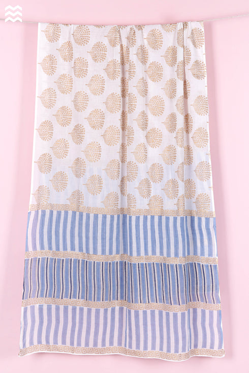 Mulmul Cotton Wrap In Gold Block Print