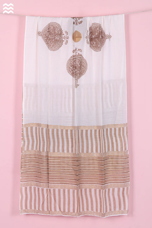 Mulmul Cotton Wrap In Gold Block Print