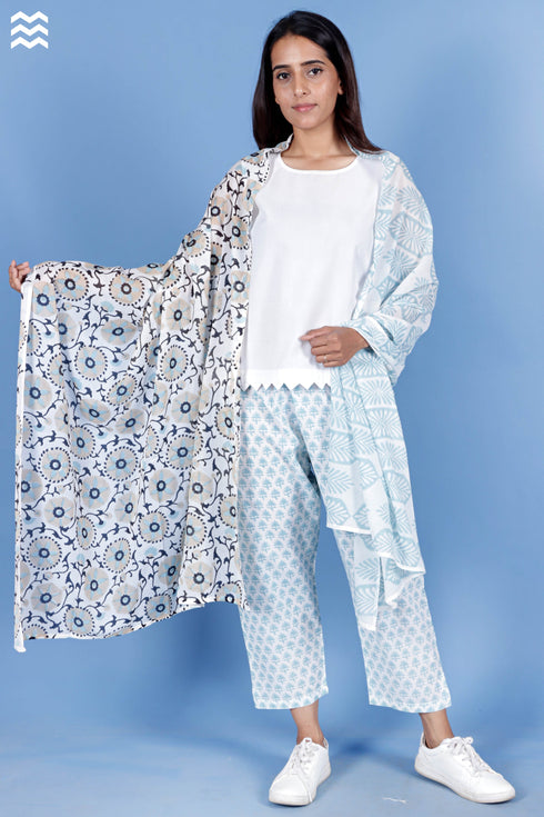 Mulmul Cotton Wrap In Floral Block Print