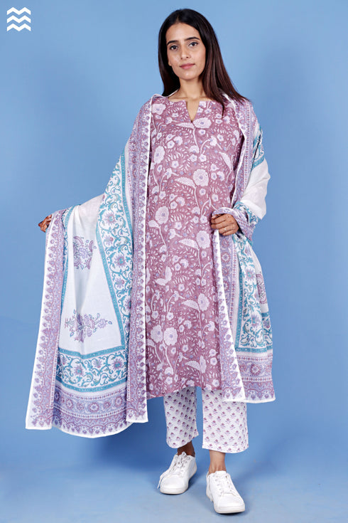 Mulmul Cotton Wrap In Floral Block Print