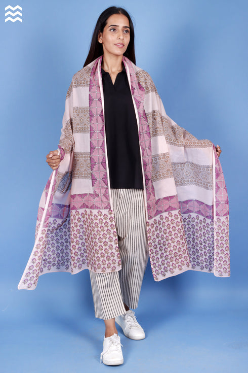 Mulmul Cotton Pink-Beige Momo Wrap (Drapes)