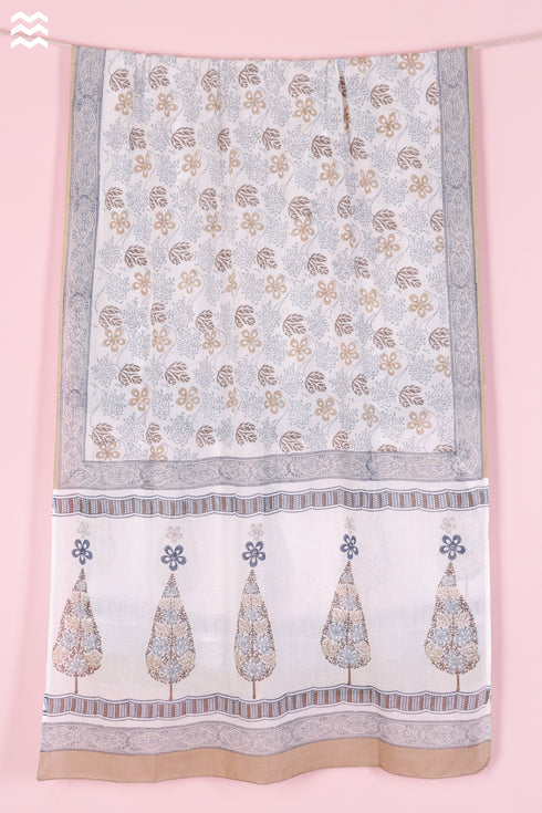 Mul Mul Cotton Off-White Block Printed Momo Wrap