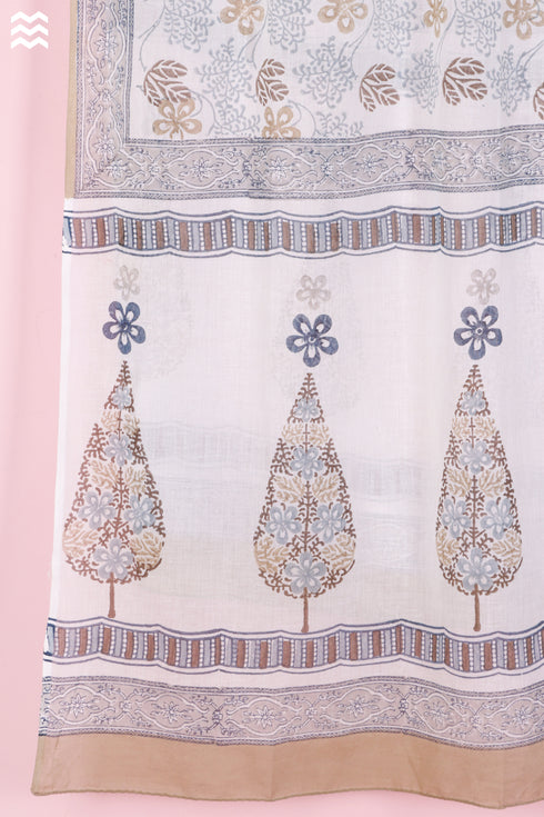 Mul Mul Cotton Off-White Block Printed Momo Wrap