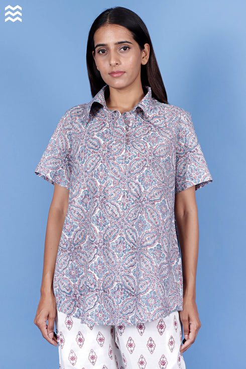Slub Cotton Zoom Shirt In Block Print