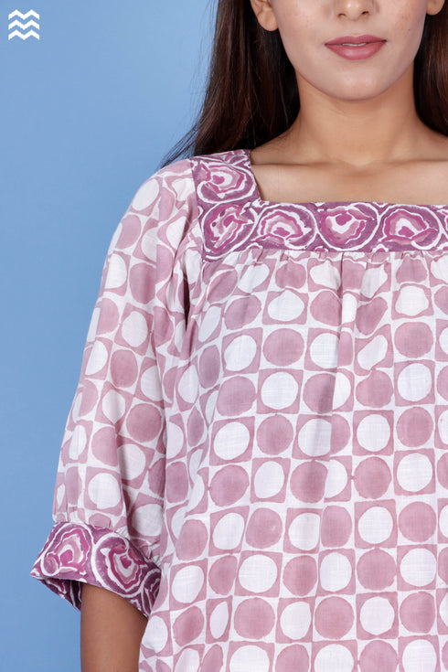 Slub Cotton Tommy Top In Floral Block Print