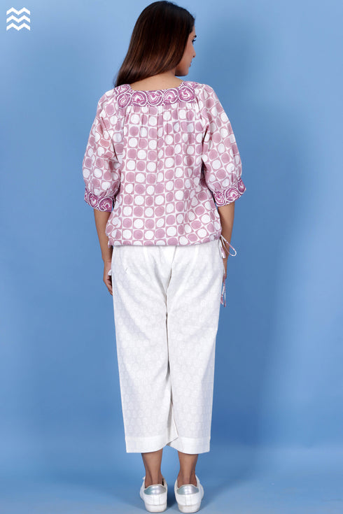 Slub Cotton Tommy Top In Floral Block Print