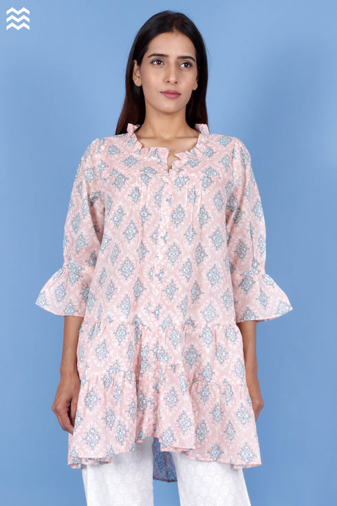 Mulmul Cotton Betty Top In Block Print
