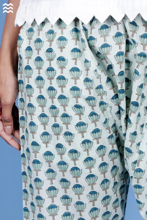 Cambric Cotton Van Panel Pant With Block Print