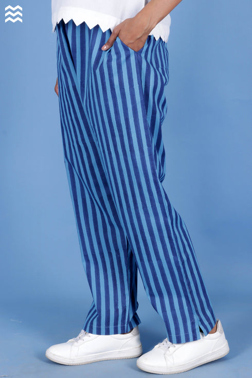 Cambric Cotton Rose Pant In Striped Block Print