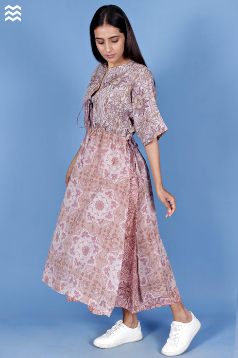 Cotton Abbey Dress In Floral Block Print