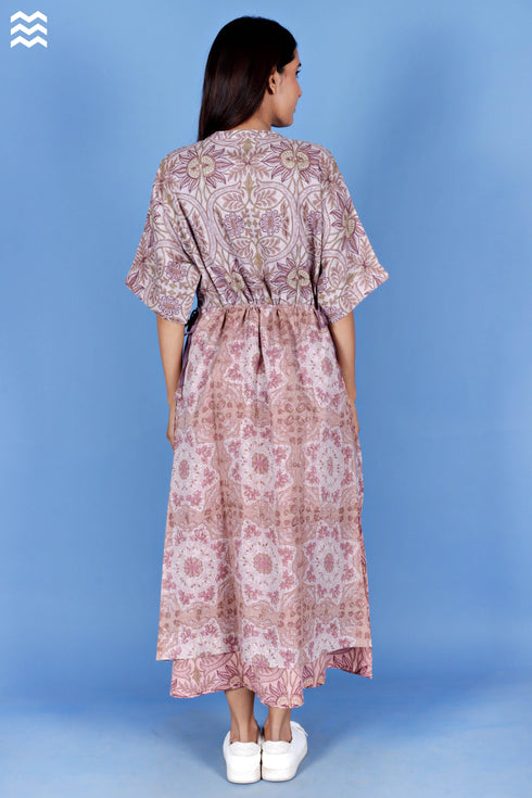 Cotton Abbey Dress In Floral Block Print