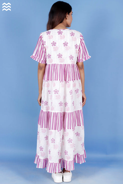 Mulmul Cotton Frou Frou Dress In Block Print