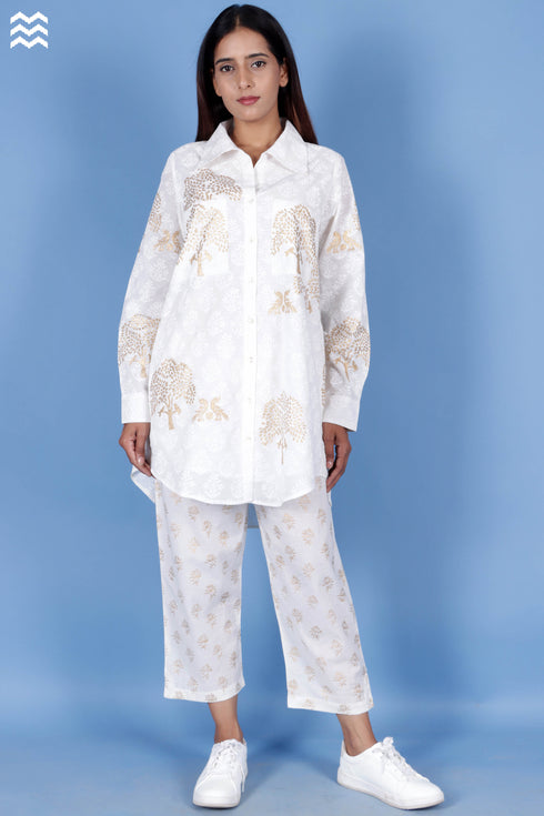 Slub Cotton Open Boyfriend Top In Block Print