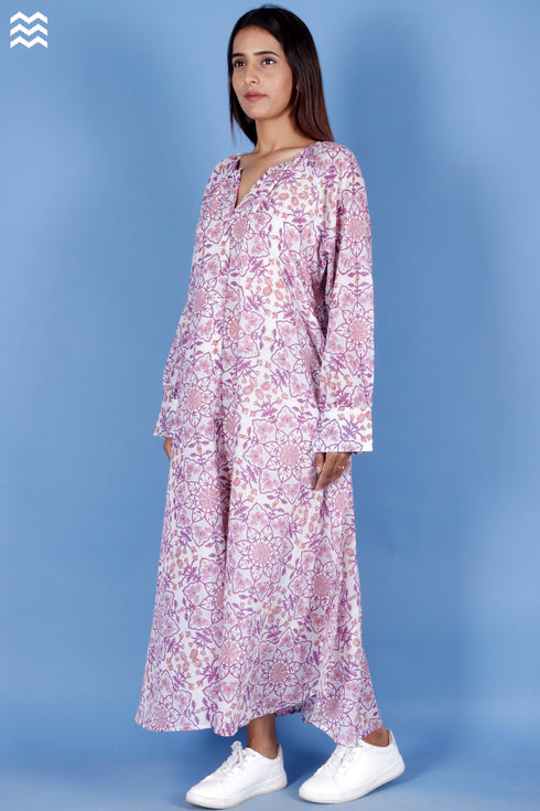 Mulmul Cotton Flared Poiret Top In Block Print