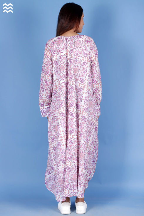 Mulmul Cotton Flared Poiret Top In Block Print