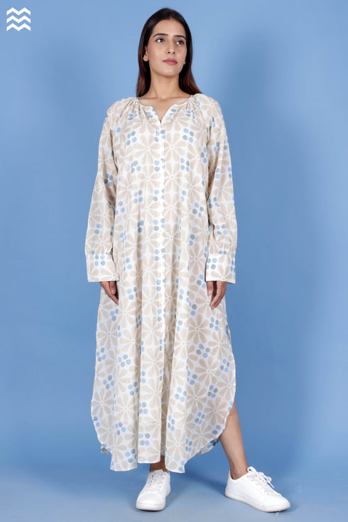 Mulmul Cotton Flared Poiret Top In Block Print