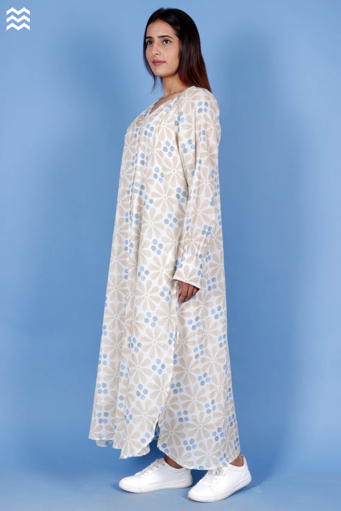 Mulmul Cotton Flared Poiret Top In Block Print