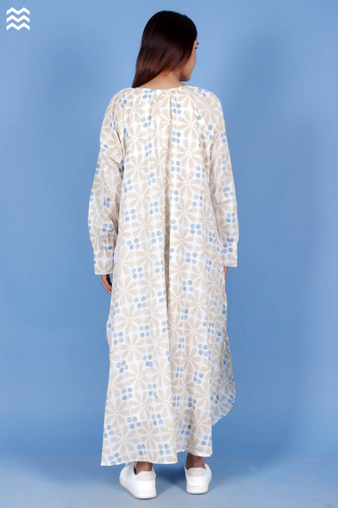 Mulmul Cotton Flared Poiret Top In Block Print