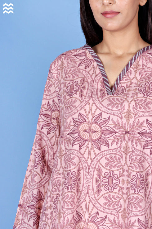Slub Cotton Vee Top In Block Print