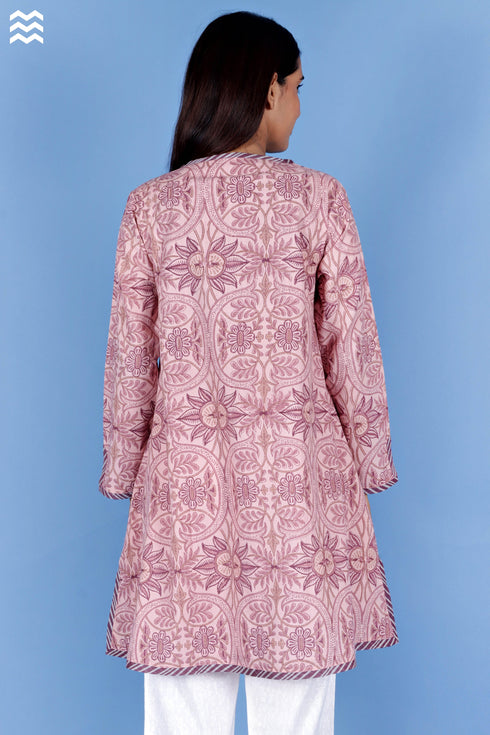 Slub Cotton Vee Top In Block Print