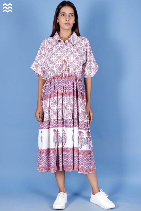 Rayon Abbey Dress In Block Print