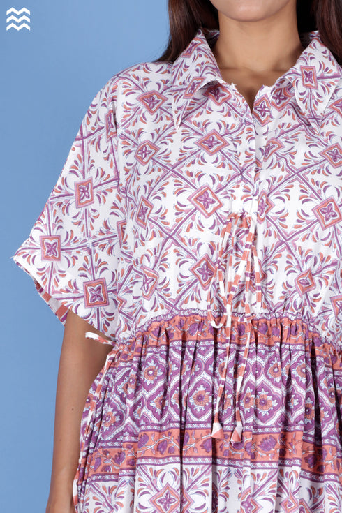 Rayon Abbey Dress In Block Print