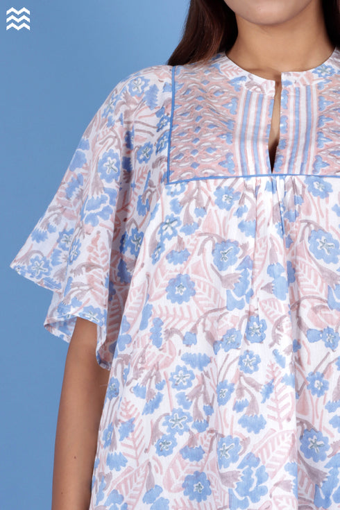 Mulmul Cotton Butterfly Dress In Block Print