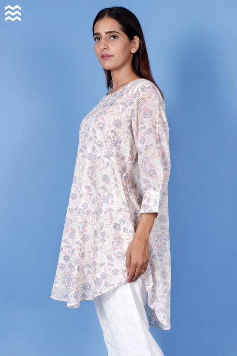 Mulmul Cotton Rose Top In Block Print