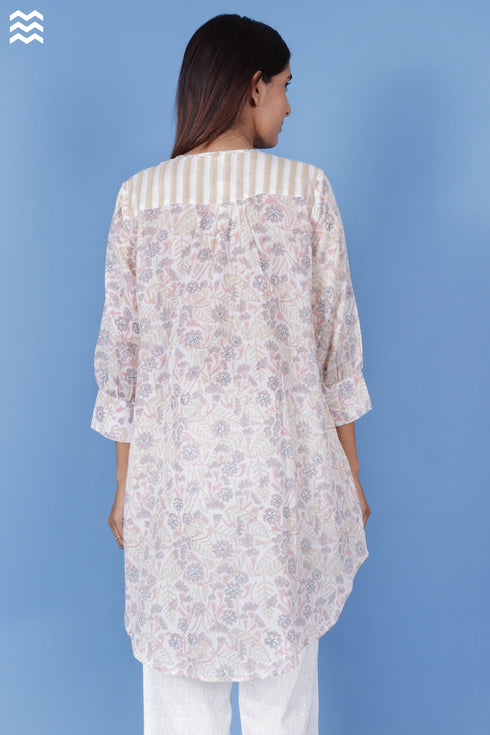 Mulmul Cotton Rose Top In Block Print