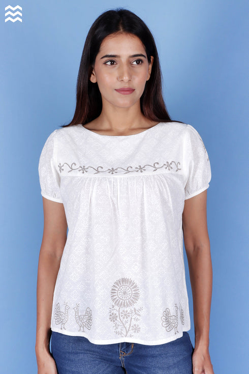 Slub Cotton Matt Top With Chikankari Embroidery