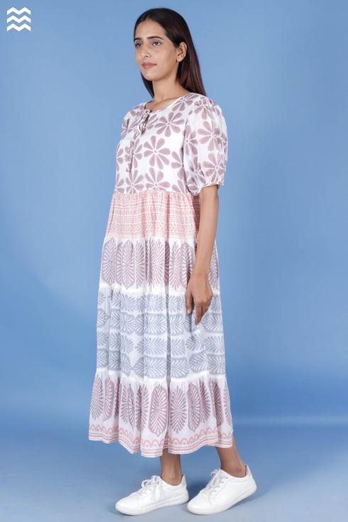 Mulmul Cotton Le Press Dress In Block Print