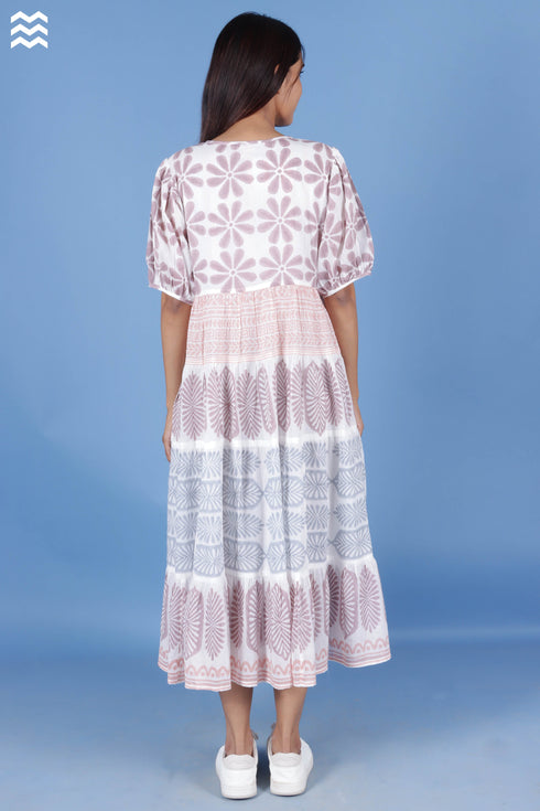Mulmul Cotton Le Press Dress In Block Print