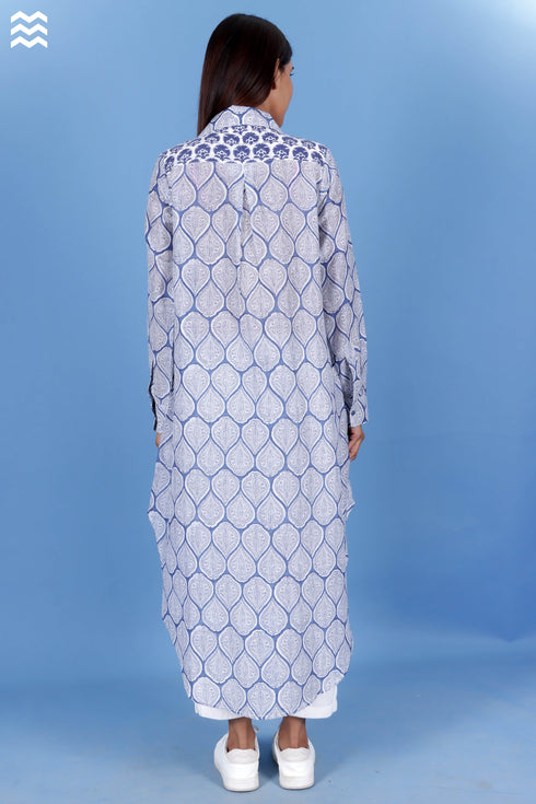 Cotton Silk Open Boyfriend Top In Block Print